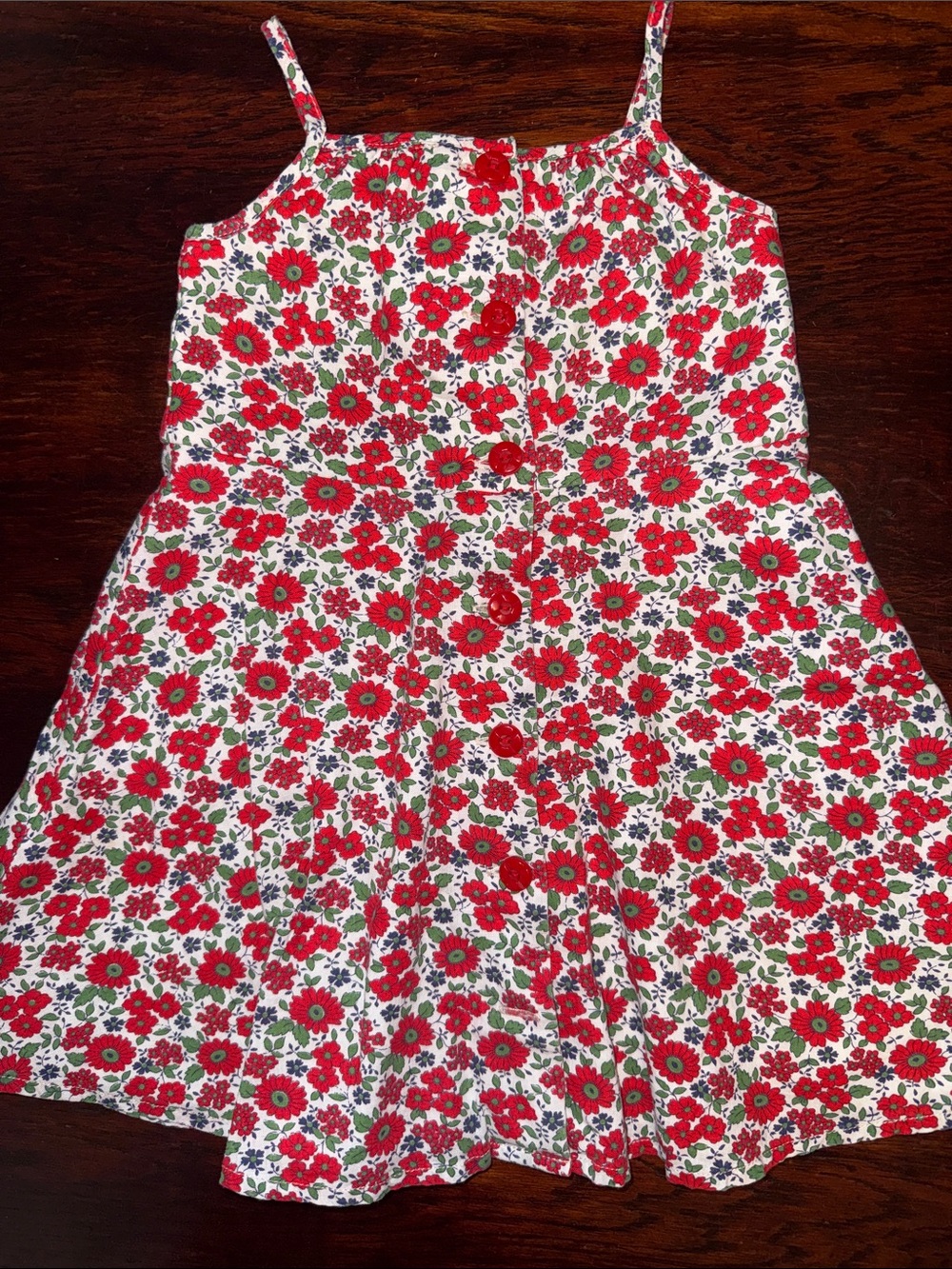 Ralph Lauren Red and Green Floral Button-Front Linen and Cotton Sundress